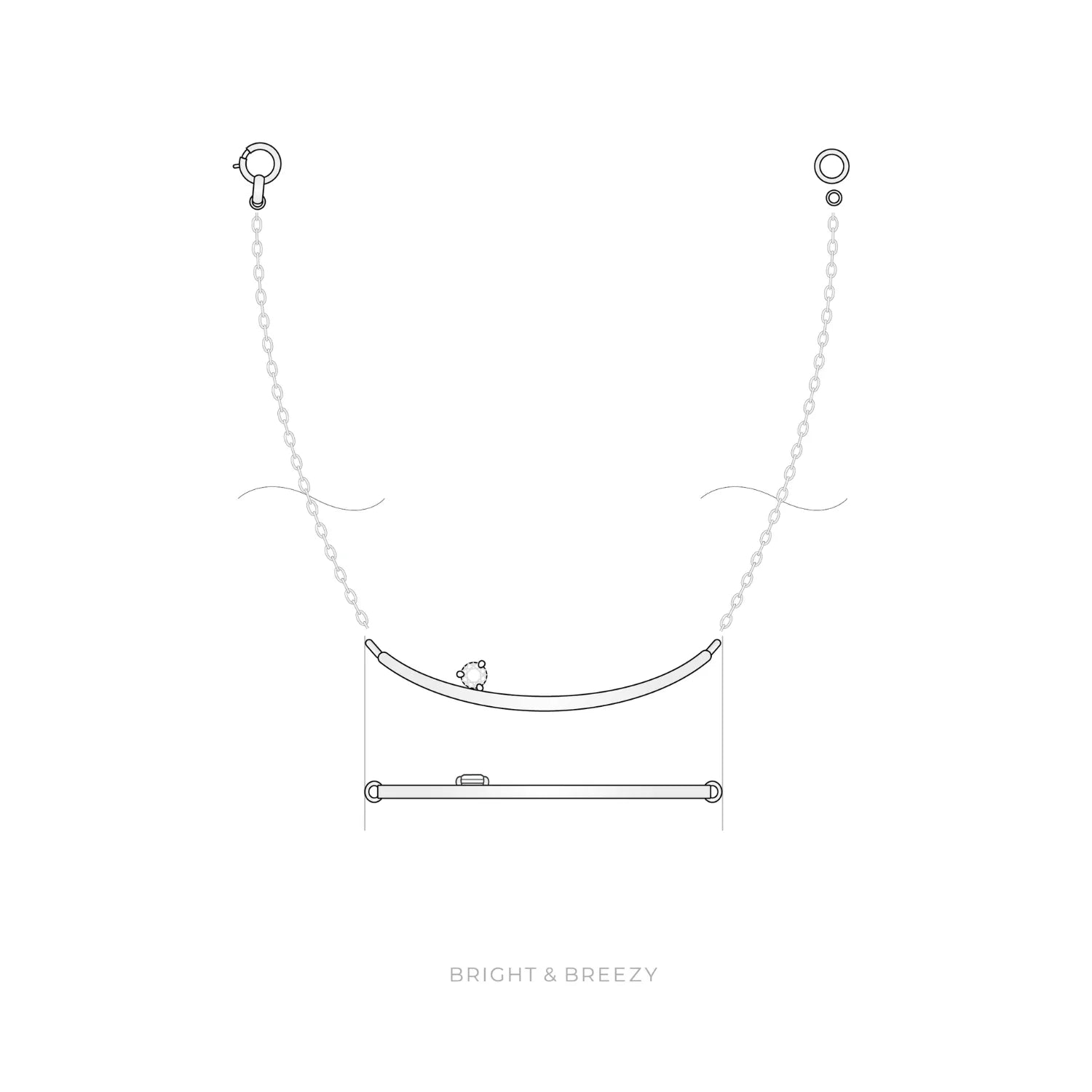 アーチのプラチナネックレスとラボグロウンダイヤモンド デザイン図